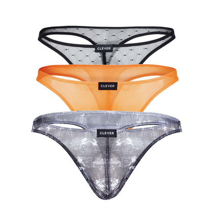 Clever Moda Men's Underwear 100008 3PK Autralian Latin Thongs Color Black-Orange-Black