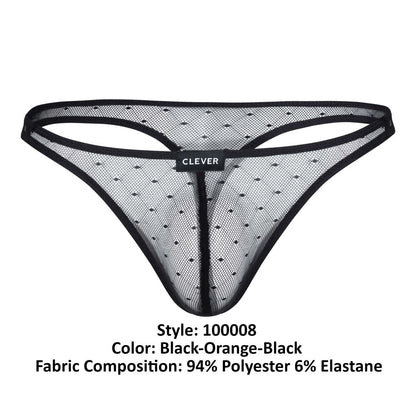Clever Moda Men's Underwear 100008 3PK Autralian Latin Thongs Color Black-Orange-Black