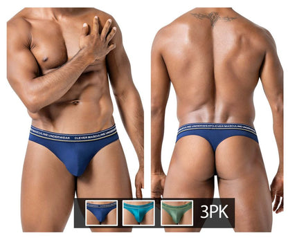 Clever Moda Men's Underwear 100010 3PK Australian Latin Thongs Color Blue-Petrol-Green
