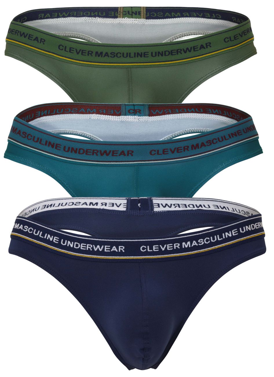 Clever Moda Men's Underwear 100010 3PK Australian Latin Thongs Color Blue-Petrol-Green