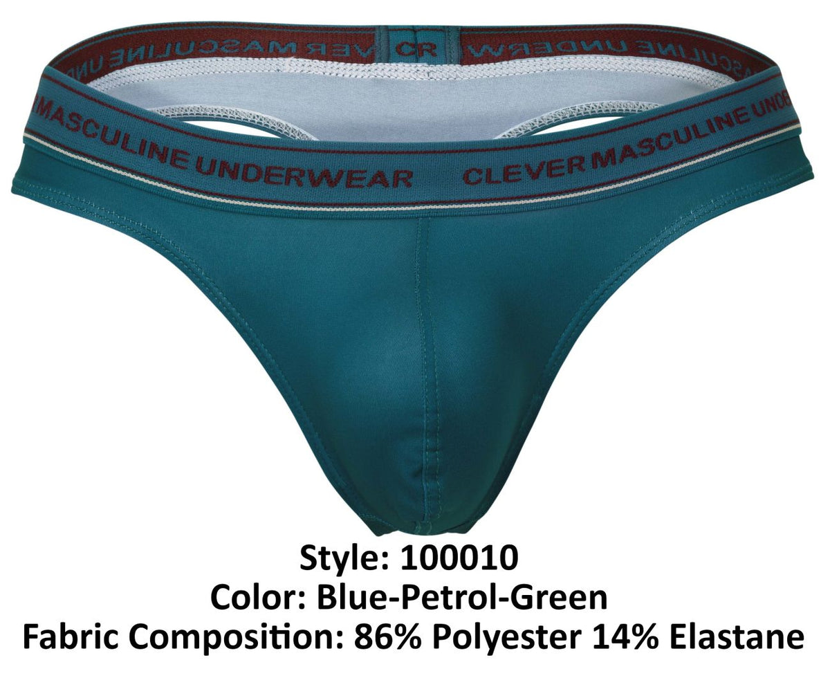 Clever Moda Men's Underwear 100010 3PK Australian Latin Thongs Color Blue-Petrol-Green