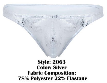 Clever Moda Men's Underwear 2063 Diamond Thongs Color Silver