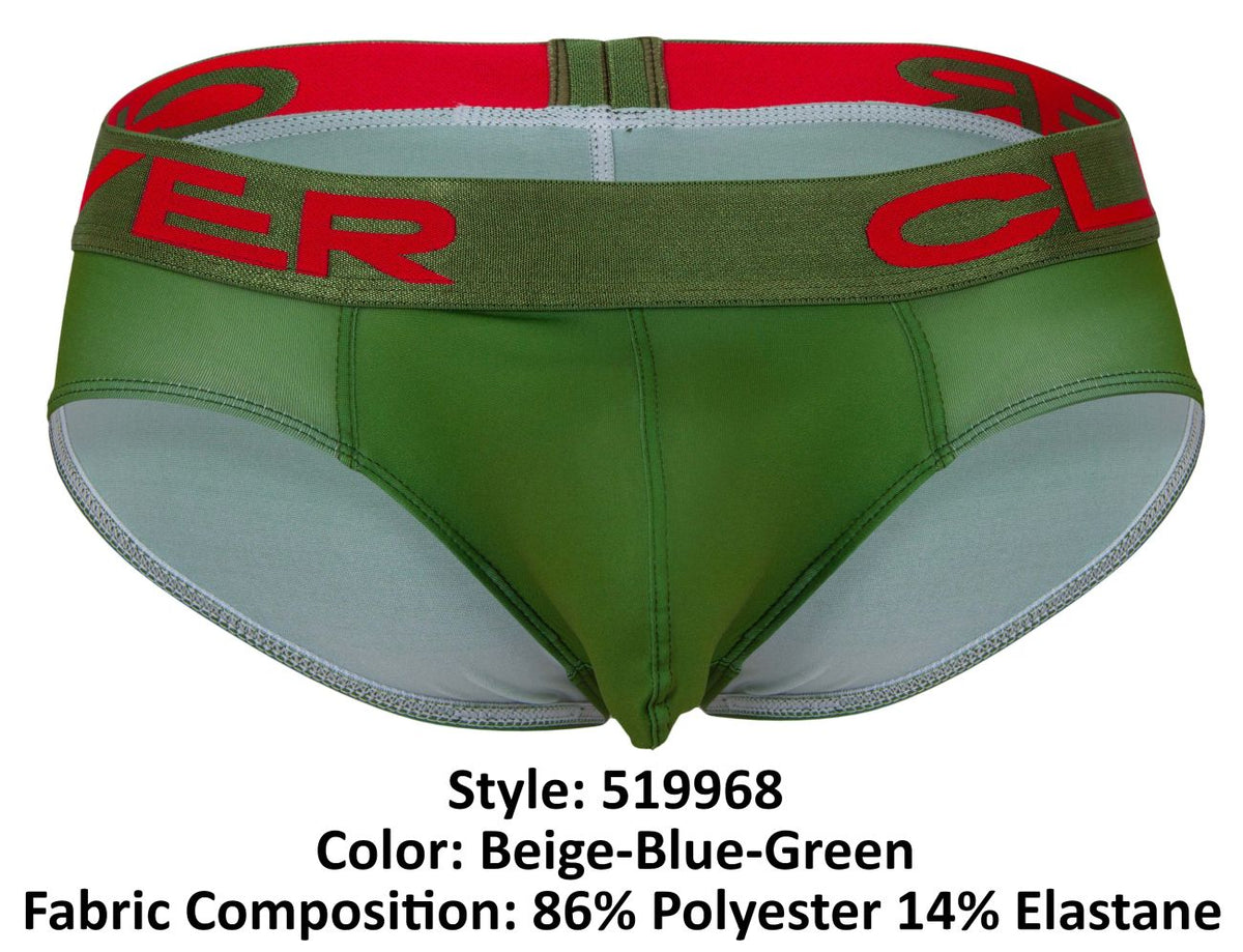 Clever Moda Men's Underwear 519968 3PK Australian Latin Briefs Color Beige-Blue-Green