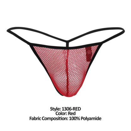 Doreanse Men's Underwear 1306-RED Mesh G-String Thong Color Red