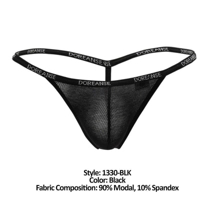 Doreanse Men's Underwear 1330-BLK Ribbed Modal T-thong Color Black