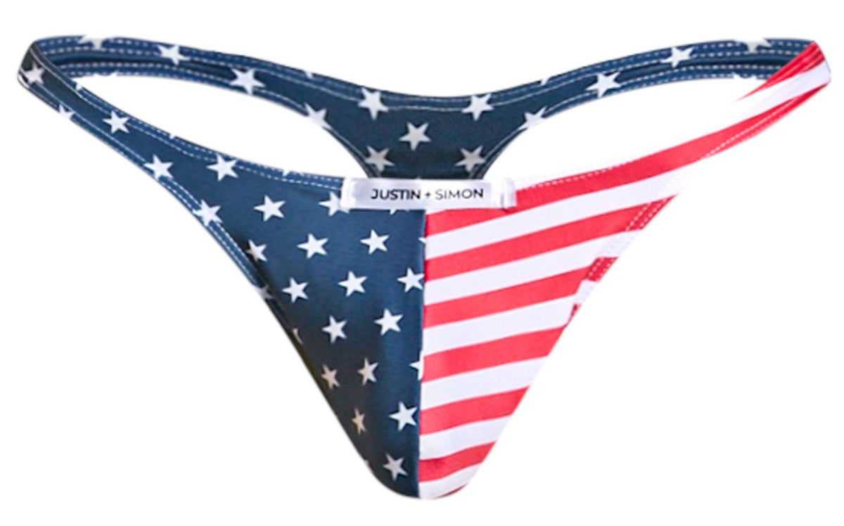JUSTIN+SIMON Men's Underwear XSJ03 Classic Thongs Color USA Flag
