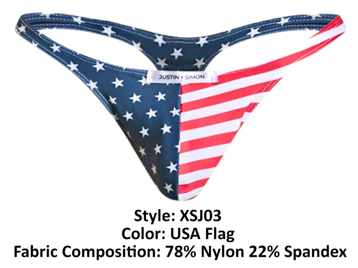 JUSTIN+SIMON Men's Underwear XSJ03 Classic Thongs Color USA Flag