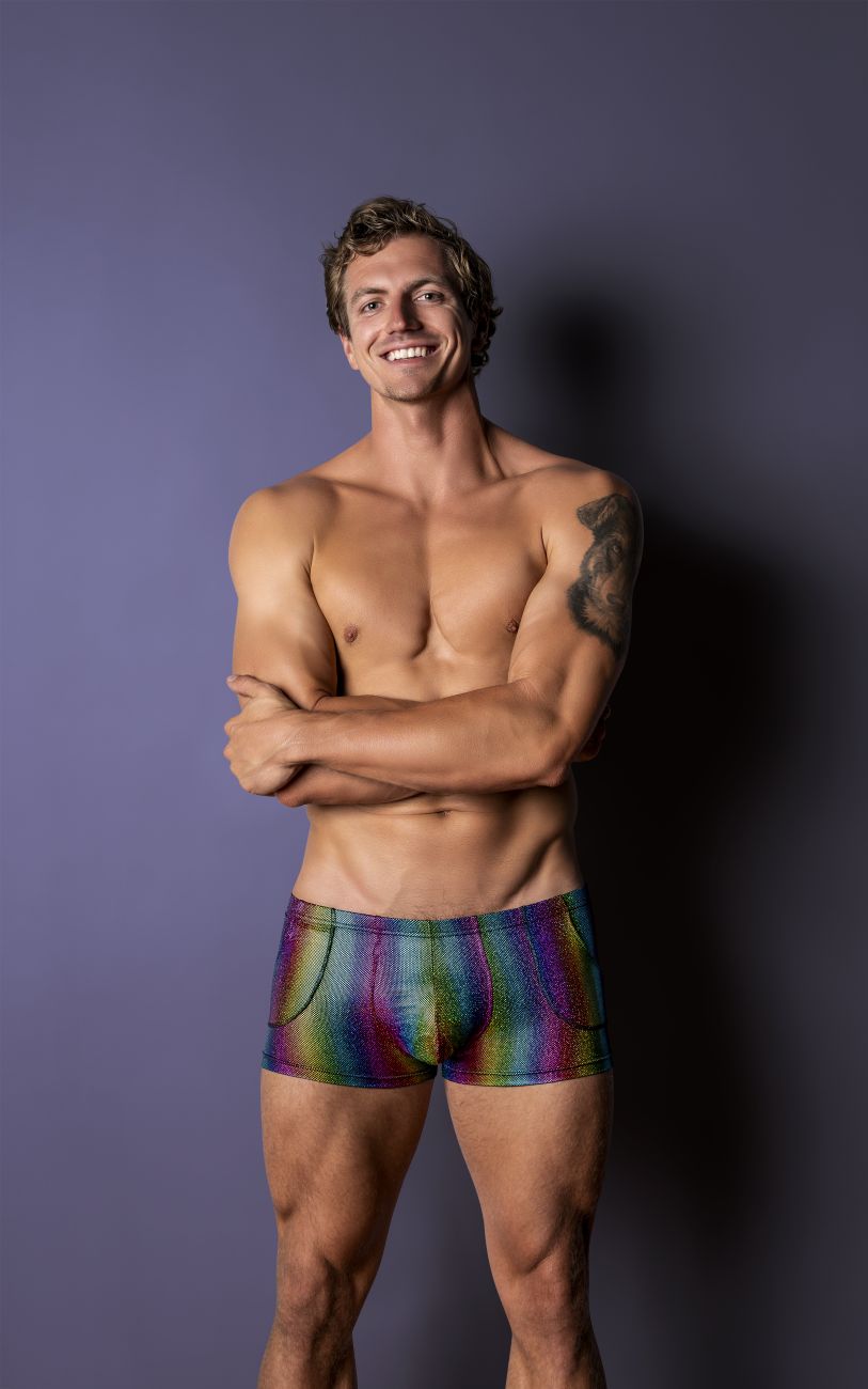 Male Power Men's Underwear 132-297 Pack N Play Pocket Short Color Rainbow