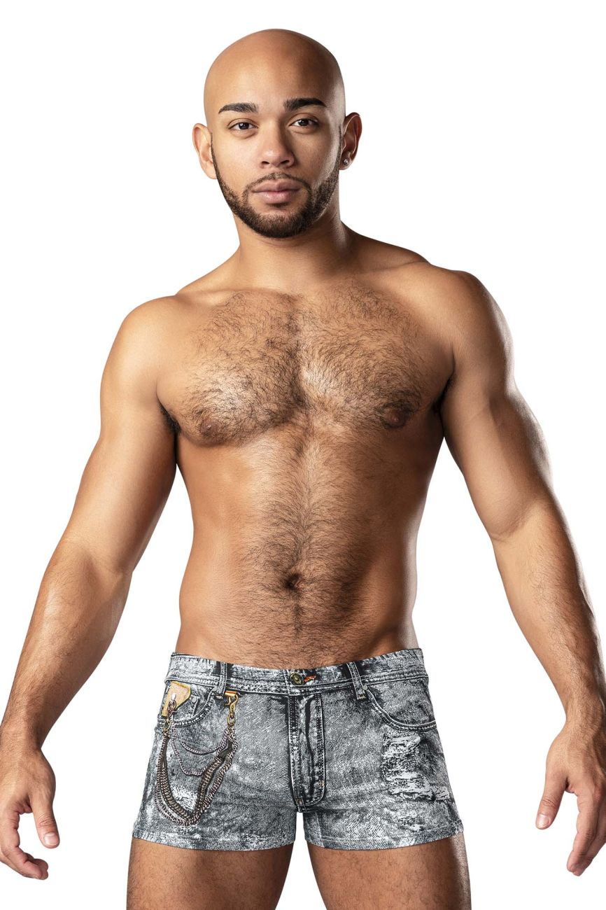 Male Power Men's Underwear 145-286 Dirty Denim Mini Short Color Denim Print