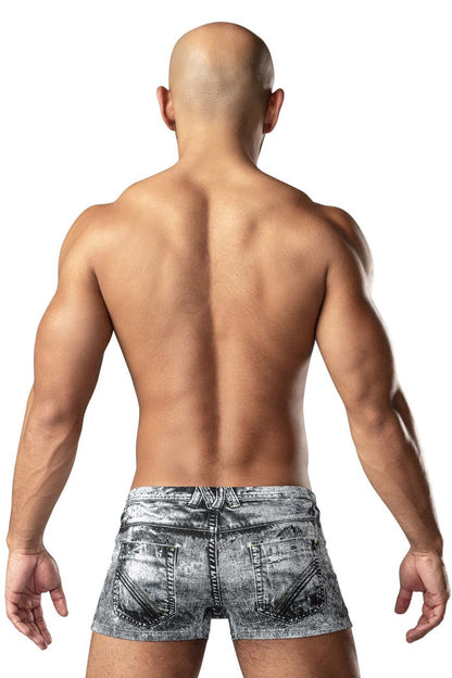 Male Power Men's Underwear 145-286 Dirty Denim Mini Short Color Denim Print
