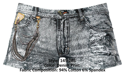 Male Power Men's Underwear 145-286 Dirty Denim Mini Short Color Denim Print