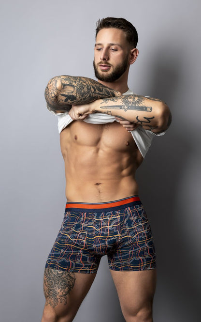Male Power Men's Underwear 160-299 Soo Cumfy Boxer Brief Color Navy-Orange
