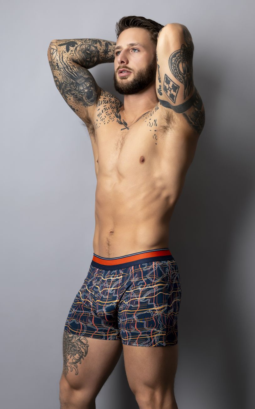 Male Power Men's Underwear 160-299 Soo Cumfy Boxer Brief Color Navy-Orange