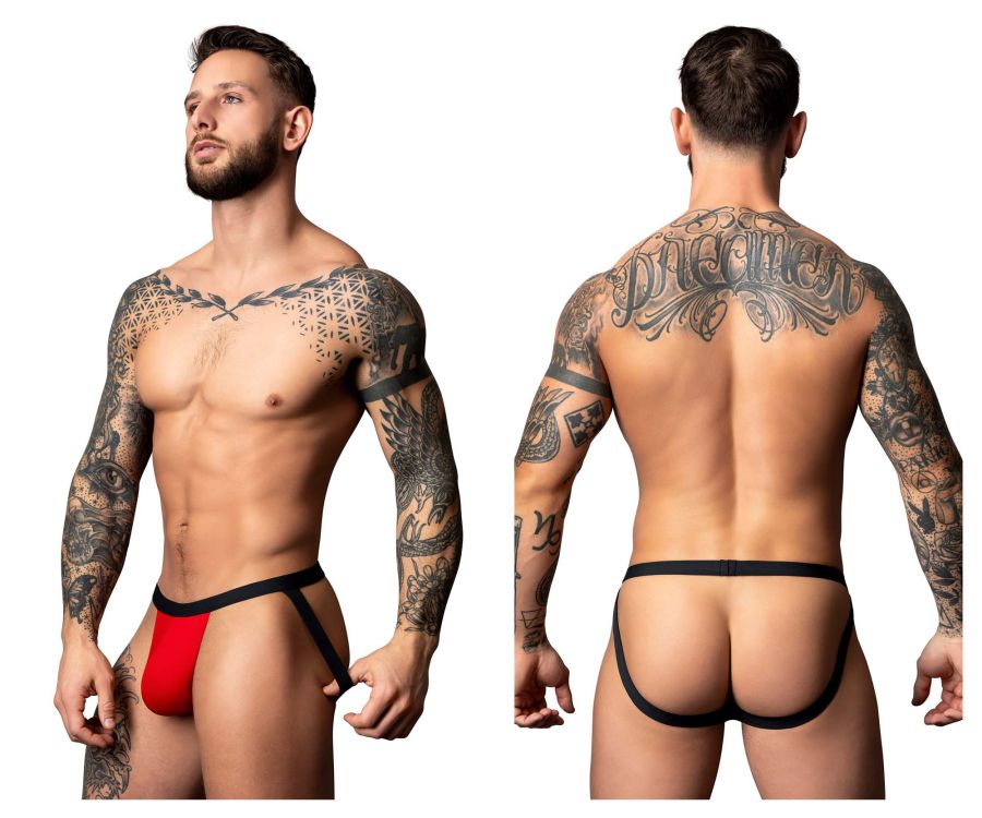 Male Power Men's Underwear 349-300 Hot Mesh Jock Color Black-Red