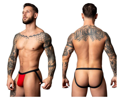 Male Power Men's Underwear 349-300 Hot Mesh Jock Color Black-Red