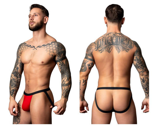 Male Power Men's Underwear 349-300 Hot Mesh Jock Color Black-Red