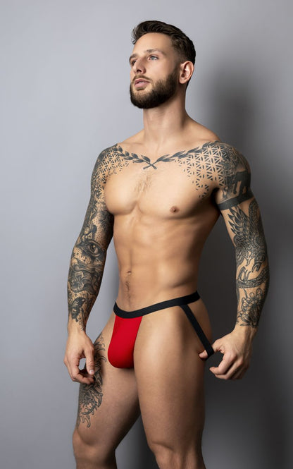 Male Power Men's Underwear 349-300 Hot Mesh Jock Color Black-Red