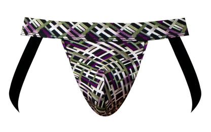 Male Power Men's Underwear 351-303 Gridlocked Strappy Ring Jock Color Printed