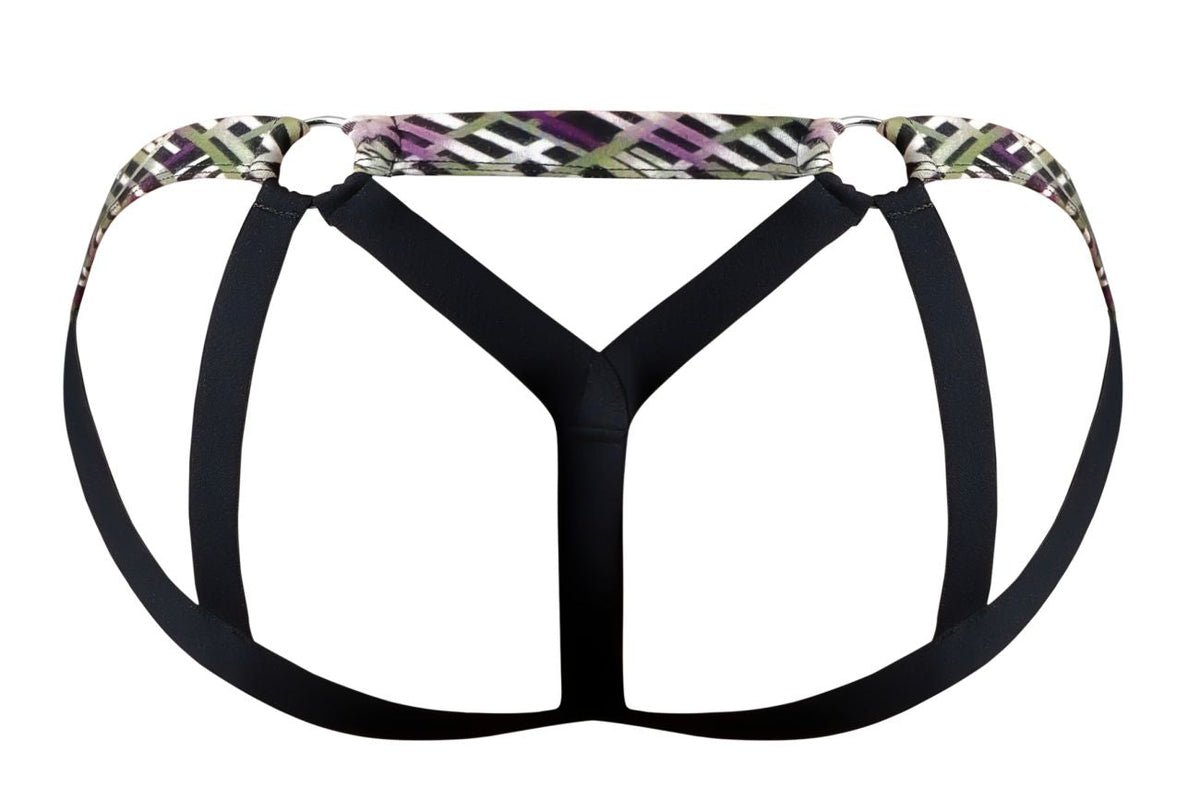 Male Power Men's Underwear 351-303 Gridlocked Strappy Ring Jock Color Printed