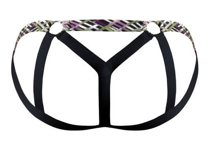 Male Power Men's Underwear 351-303 Gridlocked Strappy Ring Jock Color Printed