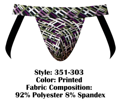 Male Power Men's Underwear 351-303 Gridlocked Strappy Ring Jock Color Printed