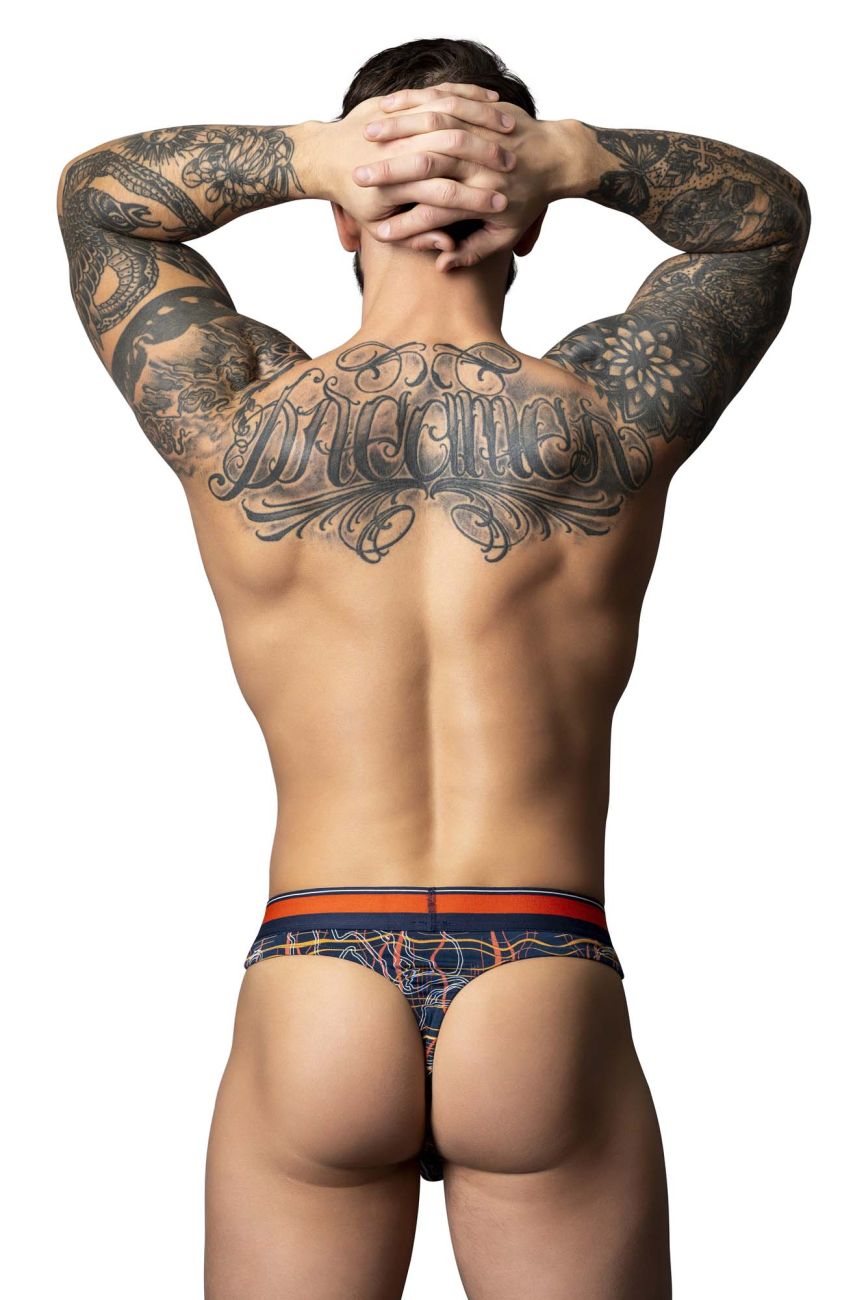 Male Power Men's Underwear 412-299 Soo Cumfy Thong Color Navy-Orange