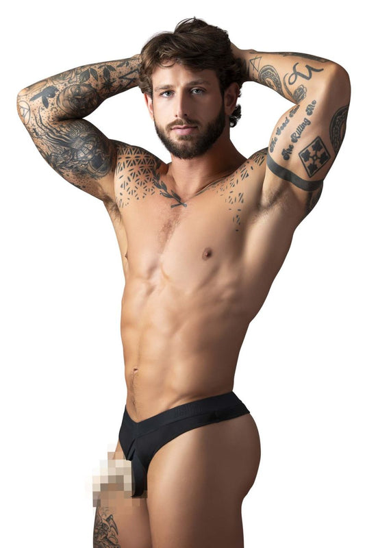 Male Power 417-304 Open Ended Thong Open Front Elastic Cock Ring Color Black