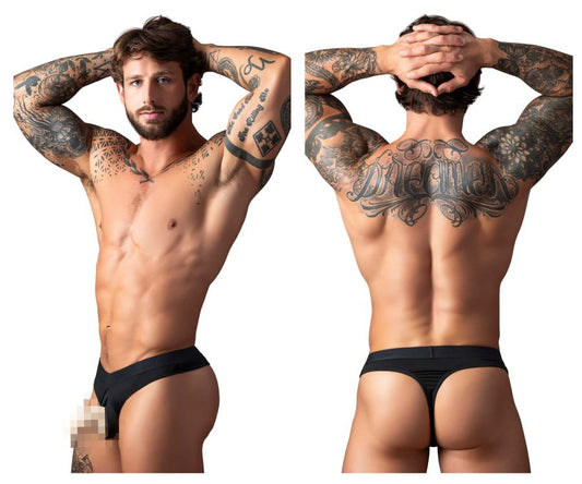 Male Power 417-304 Open Ended Thong Open Front Elastic Cock Ring Color Black