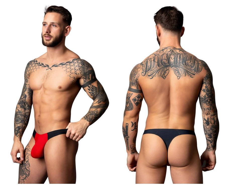 Male Power Men's Underwear 442-300 Hot Mesh Bong Thong Color Black-Red