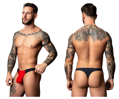 Male Power Men's Underwear 442-300 Hot Mesh Bong Thong Color Black-Red