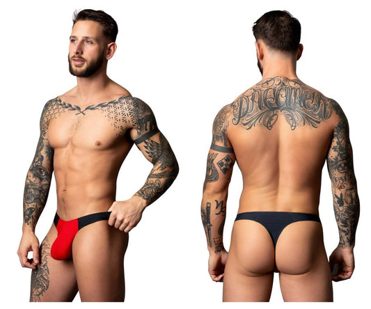 Male Power Men's Underwear 442-300 Hot Mesh Bong Thong Color Black-Red
