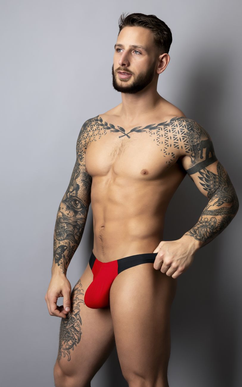 Male Power Men's Underwear 442-300 Hot Mesh Bong Thong Color Black-Red