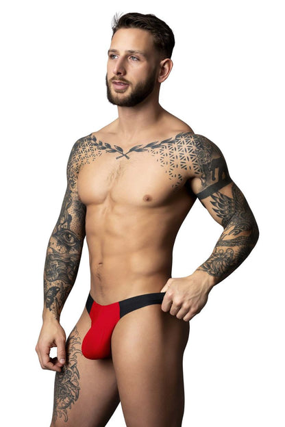Male Power Men's Underwear 442-300 Hot Mesh Bong Thong Color Black-Red