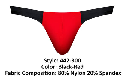Male Power Men's Underwear 442-300 Hot Mesh Bong Thong Color Black-Red