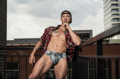 Male Power Men's Underwear 486-286 Dirty Denim Bikini Color Denim Print