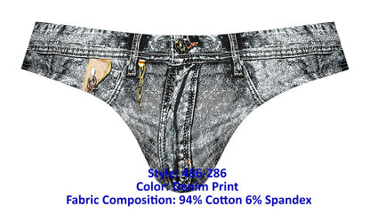 Male Power Men's Underwear 486-286 Dirty Denim Bikini Color Denim Print