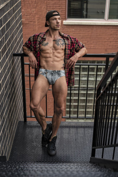 Male Power Men's Underwear 486-286 Dirty Denim Bikini Color Denim Print