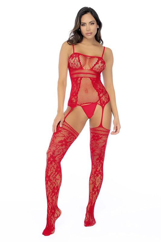 Mapale 1105 Fishnet Stocking Necklines Straps Color Red