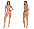 Mapale 1143 Long Print Sleeve Leopard Mesh Bodystocking Color Leopard Print