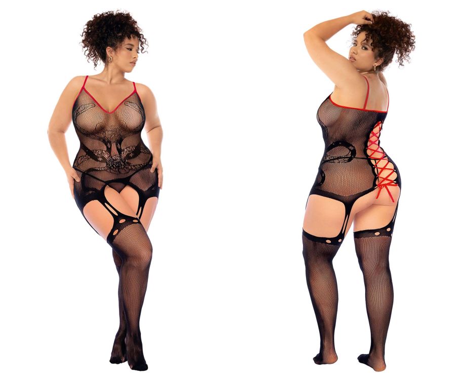 Mapale 1153X Snake Fishnet Bodystocking Color Black-Red