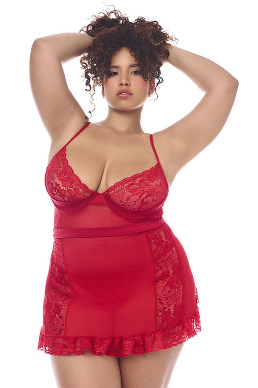 Mapale 7507X Babydoll with matching G-String Color Red